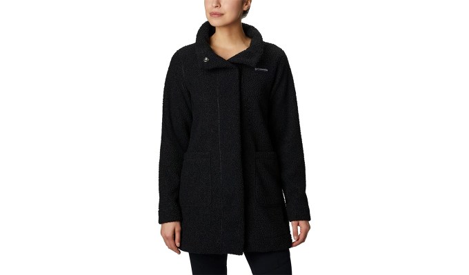 A close up of the Columbia Panorama Coat in black.