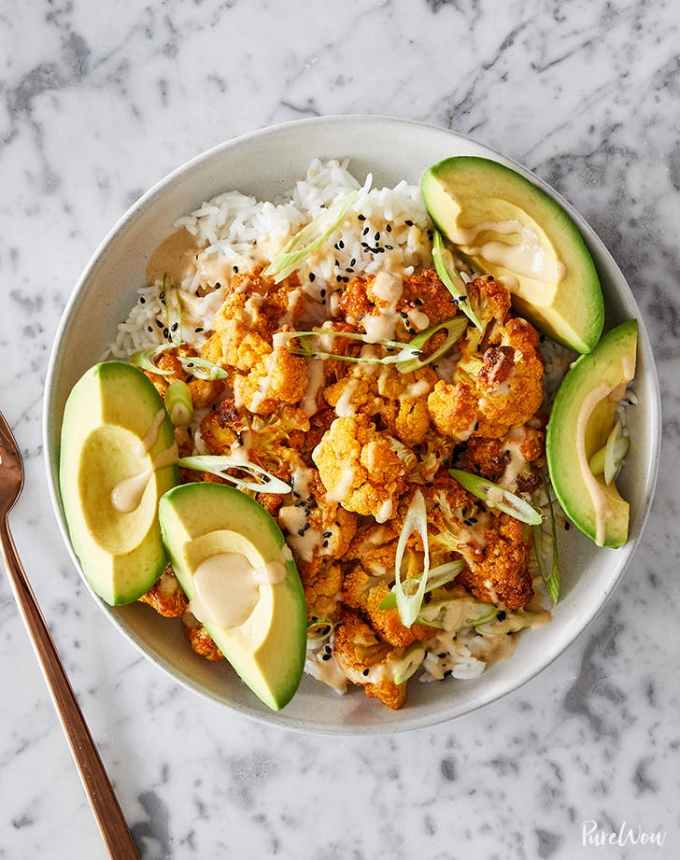 birthday dinner ideas: tandoori cauliflower bowls