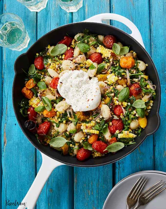 easy gnocchi recipes: summer skillet gnocchi with grilled corn and burrata