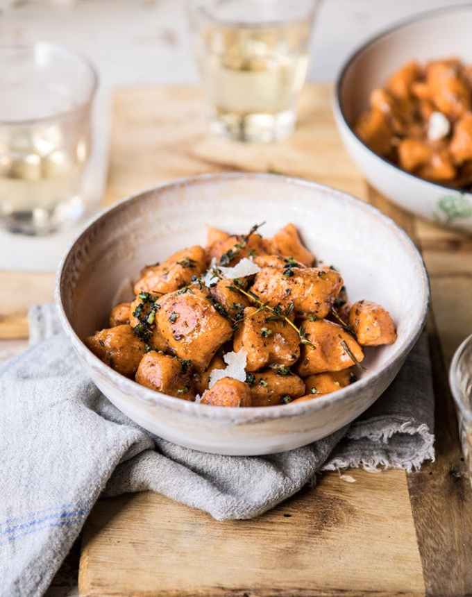 easy gnocchi recipes: sweet potato gnocchi in herbed white wine sauce