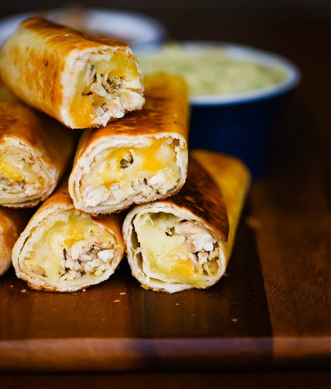 easy snacks to make at home: 3- ingredient chicken flautas by Dude That Cookz