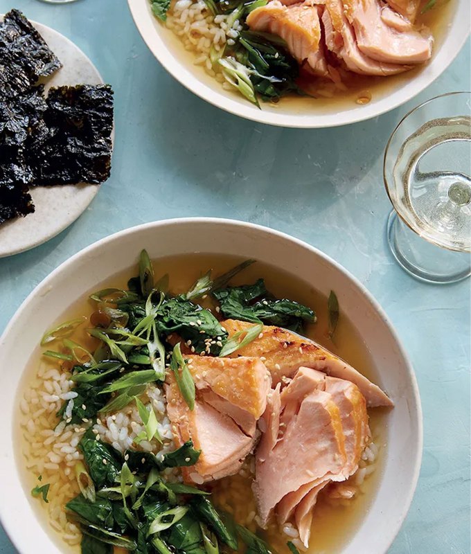 fun-dinner-ideas-8.-Anthony-Porowskis-Salmon-and-Spinach-Rice-Bowl-with-Green-Tea-Broth.jpg