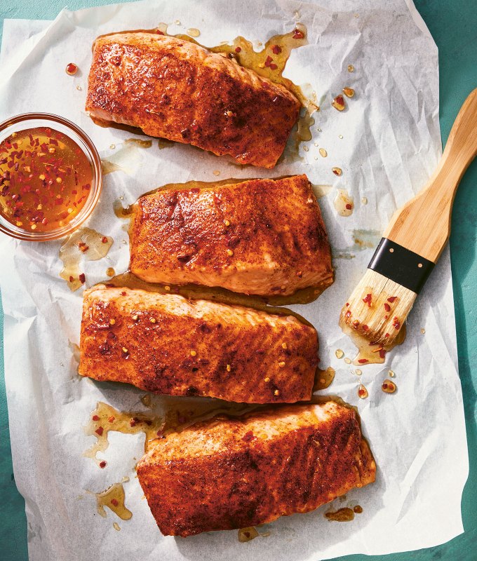 october dinner recipes: hot honey glazed salmon