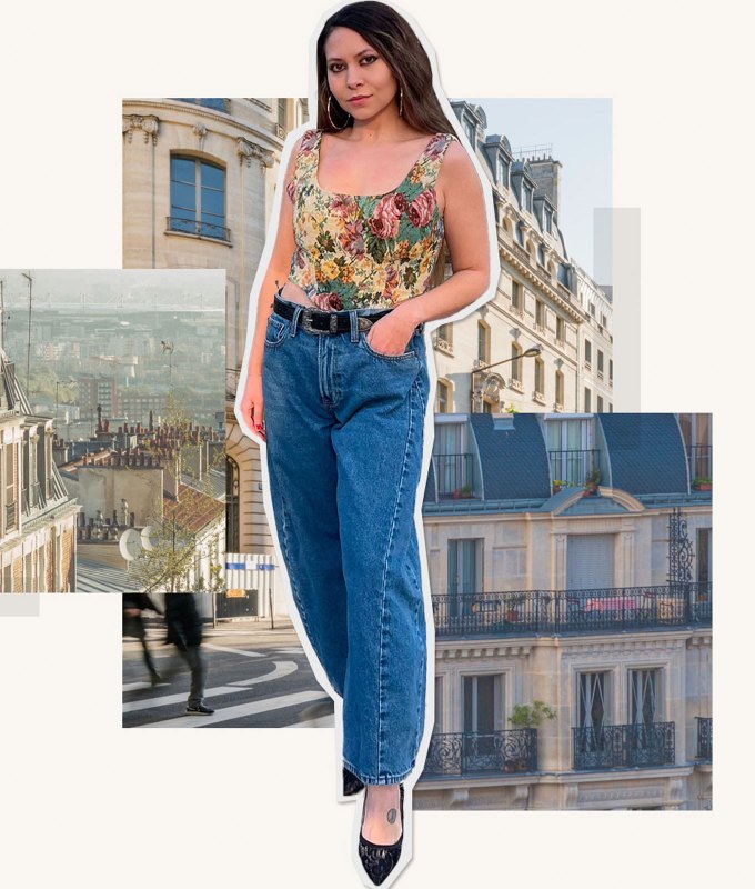 How to Wear Barrel Jeans as a Petite: Editor Stephanie Maida in floral top and barrel jeans