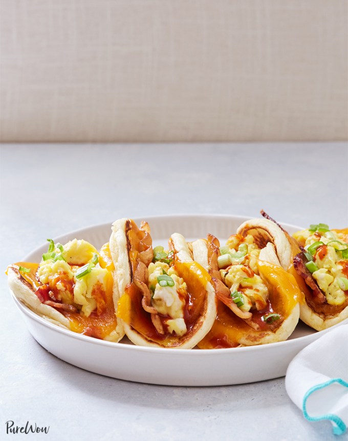toddler dinner ideas: pancake tacos with cheese and bacon