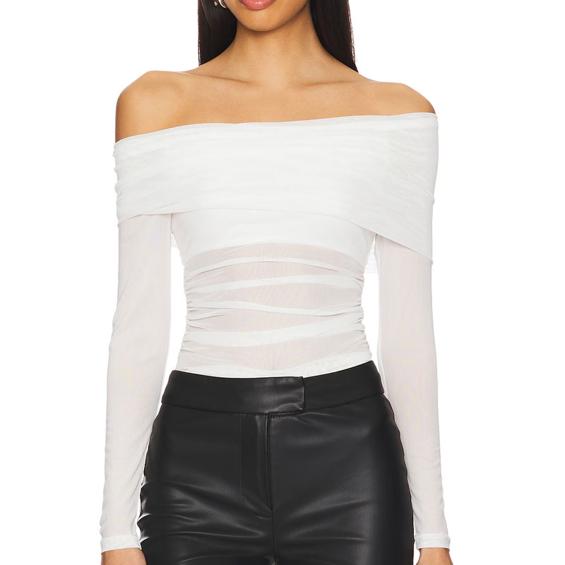 white off shoulder mesh top