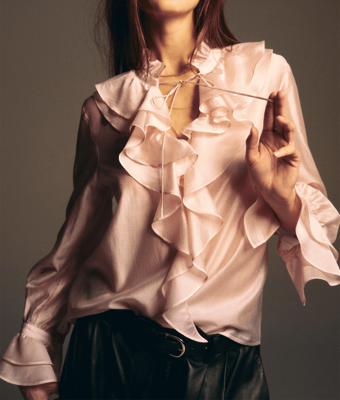 hm pink ruffled blouse