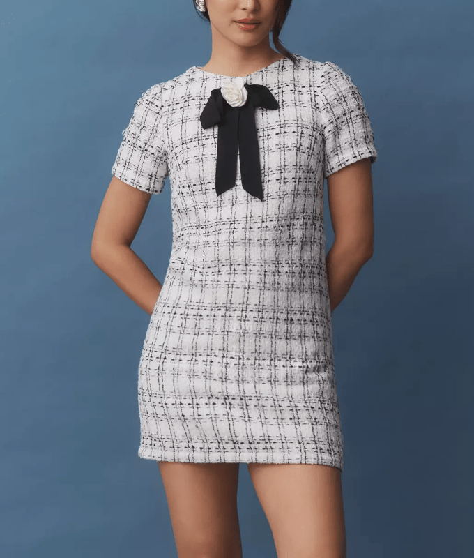 tweed bow mini dress